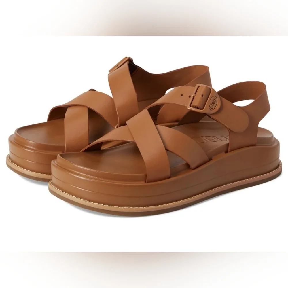 Chaco Tan Leather Strappy Platform Sandals - Picture 7 of 7